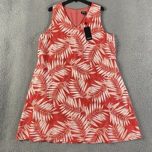 Jones New York Dress Women XL Orange Leaves Linen Blend Coastal Beach Resort NEW